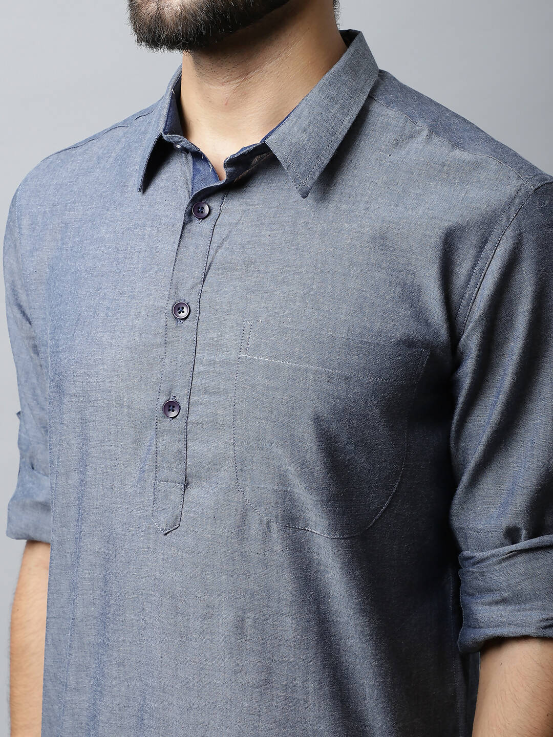 Even Apparels Grey Color Pure Cotton Solid Men's Kurta With Shirt Collar (MMS149) - Distacart