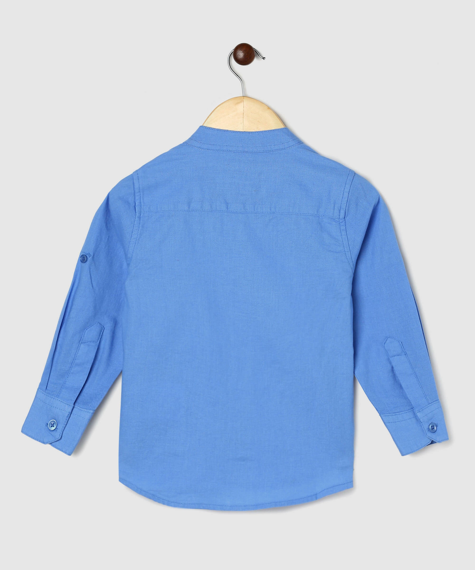 Manet Boys Mandarin Collar Full Sleeves Melange Shirt - Light Blue - Distacart