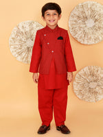 Thumbnail for Lil Drama Boys Kurta Pyjama With Jacket Set - Red - Distacart