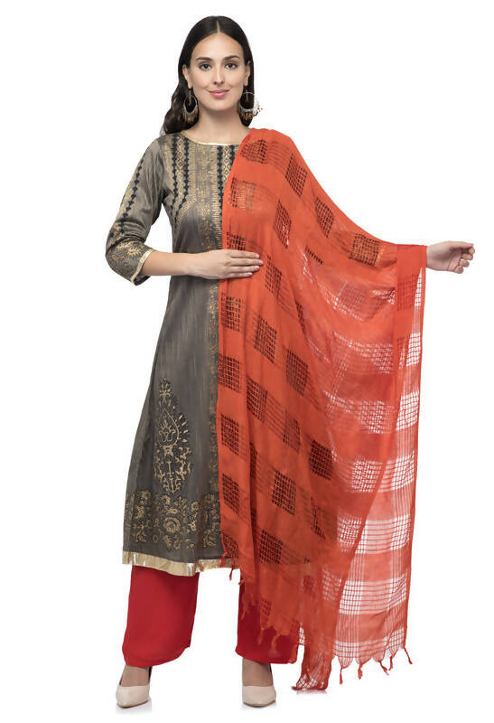 Mominos Fashion Moeza Orange Window Cotton Dupatta - Distacart