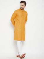 Thumbnail for Even Apparels Yellow Viscose Men's Long Kurta With Band Collar - Distacart