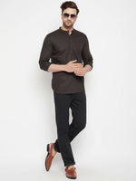 Thumbnail for Even Apparels Brown Pure Cotton Long Men's Kurta With Band Collar - Distacart