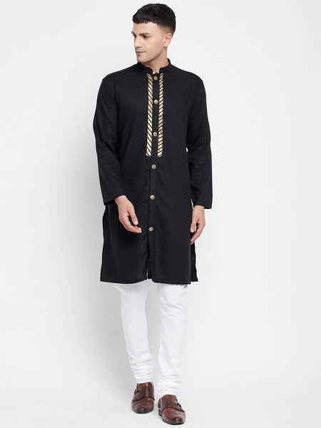 Even Apparels Black Linen Men's Sherwani Kurta With Decorative Placket - Distacart