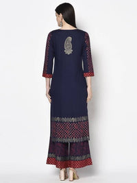 Thumbnail for Aniyah Rayon Navy Blue Color Block Print Straight kurta (AN-180K)