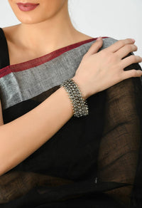 Thumbnail for Mominos Fashion Kamal Johar Oxidised Silver-Plated Bracelet - Handcraft