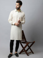 Thumbnail for Even Apparels Cream Color Cotton Solid Men's Kurta With Shirt Collar (LN027) - Distacart