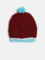 Thumbnail for Chutput Kids Woollen Hand Knitted Frog Detailed Cap - Maroon - Distacart