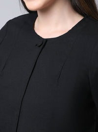 Thumbnail for Even Apparels Black Polywool Open Front Statement Women's Jacket - Distacart