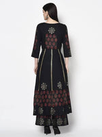 Thumbnail for Aniyah Rayon Black Color Block Print Anarkali Palazzo Set (AN-186K)