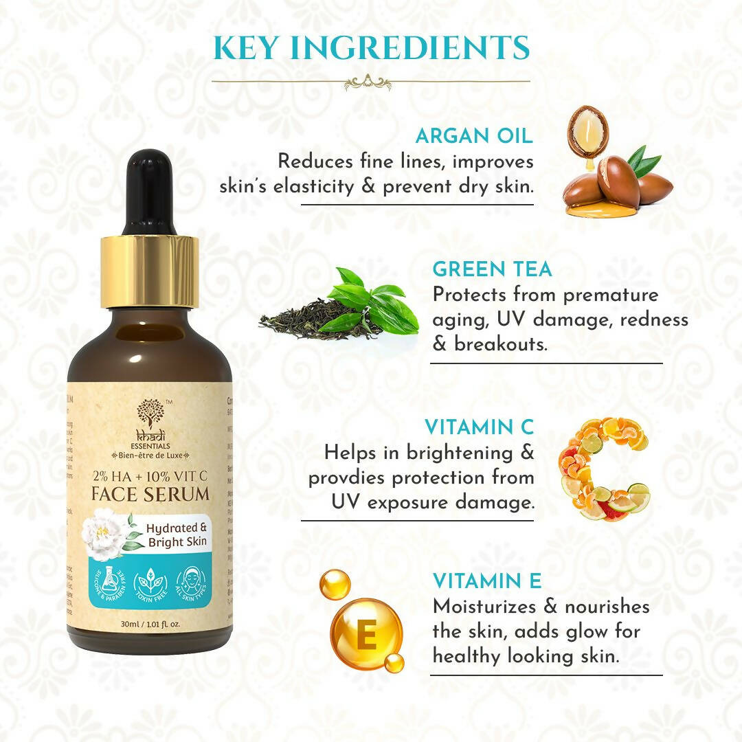 Khadi Essentials 2% HA + 10% Vitamin C Face Serum - Distacart