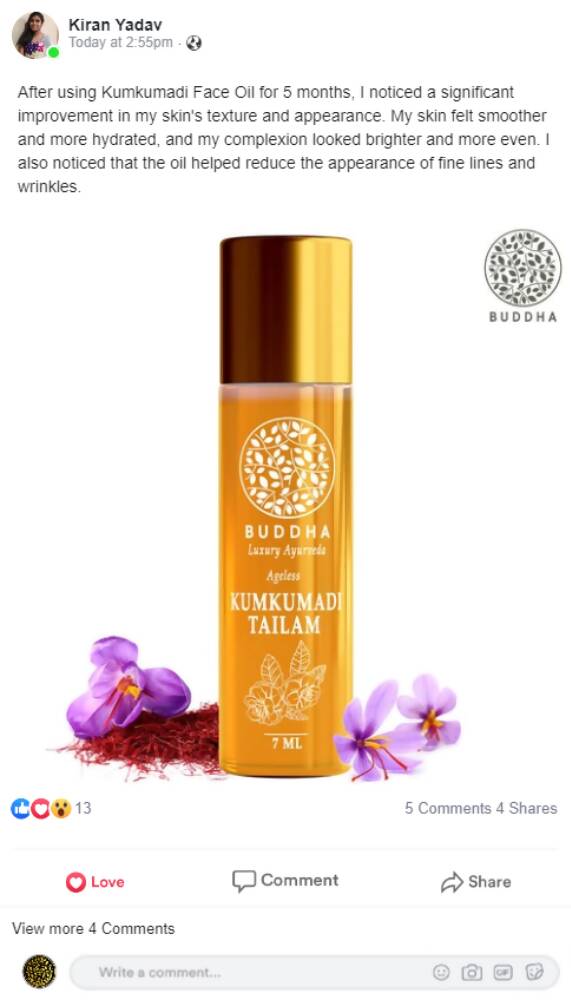 Buddha Natural Kumkumadi Face Oil - Distacart