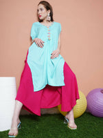 Thumbnail for Women Republic Blue And Pink Assyemtrical Kurta Set - Distacart