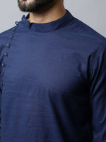 Thumbnail for Even Apparels Navy blue Color Viscose Pure Cotton Men's Kurta With Side Placket (SLD1190) - Distacart