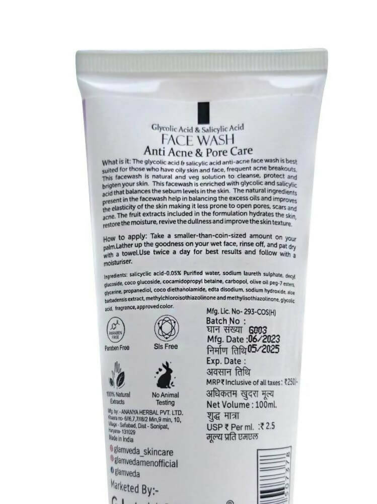 Glamveda Glycolic Acid & Salicylic Acid Anti Acne Face Wash - Distacart
