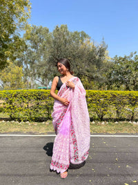 Thumbnail for Vamsee Purple Organza Saree - Distacart