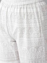 Thumbnail for Yufta Pink and White Block Print A-line kurta with Palazzo & Dupatta Set