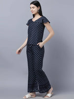 Thumbnail for Myshka Women Navy Blue Ethnic Motifs Printed Pure Cotton Top with Palazzos - Distacart