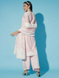 Thumbnail for Myshka Women Pink Embroidered Kurta & Trousers With Dupatta - Distacart