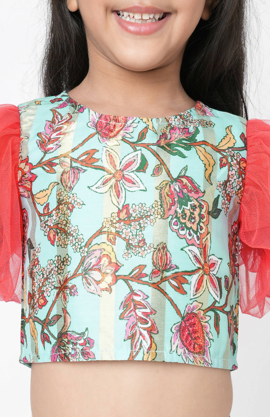 Lil Drama Golden Weaves Blue Crop Top With Dhoti Co-Ordinate Set - Distacart