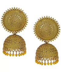 Thumbnail for Mominos Fashion Joharkamal Gold-Plated Meenakari Jhumkas For Women & Girls (Yellow) - Distacart