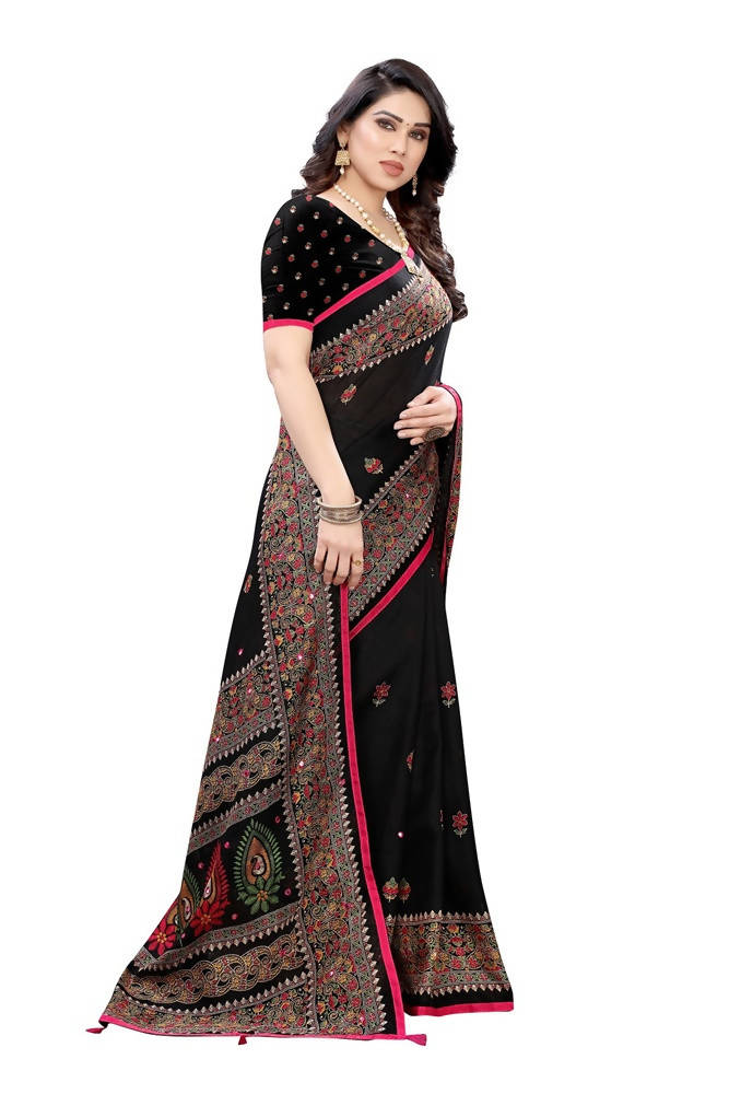 Vamika Black Jute Silk Mirror Work Saree