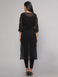 Thumbnail for Malishka Women's Black Floral Chikankari Embroidery Georgette Casual Kurta - Black - Distacart