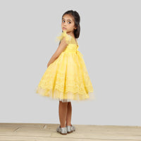 Thumbnail for Pink Cow Fashions Yellow Dress With Net Layer At Bottom & Frill Sleeves - Distacart