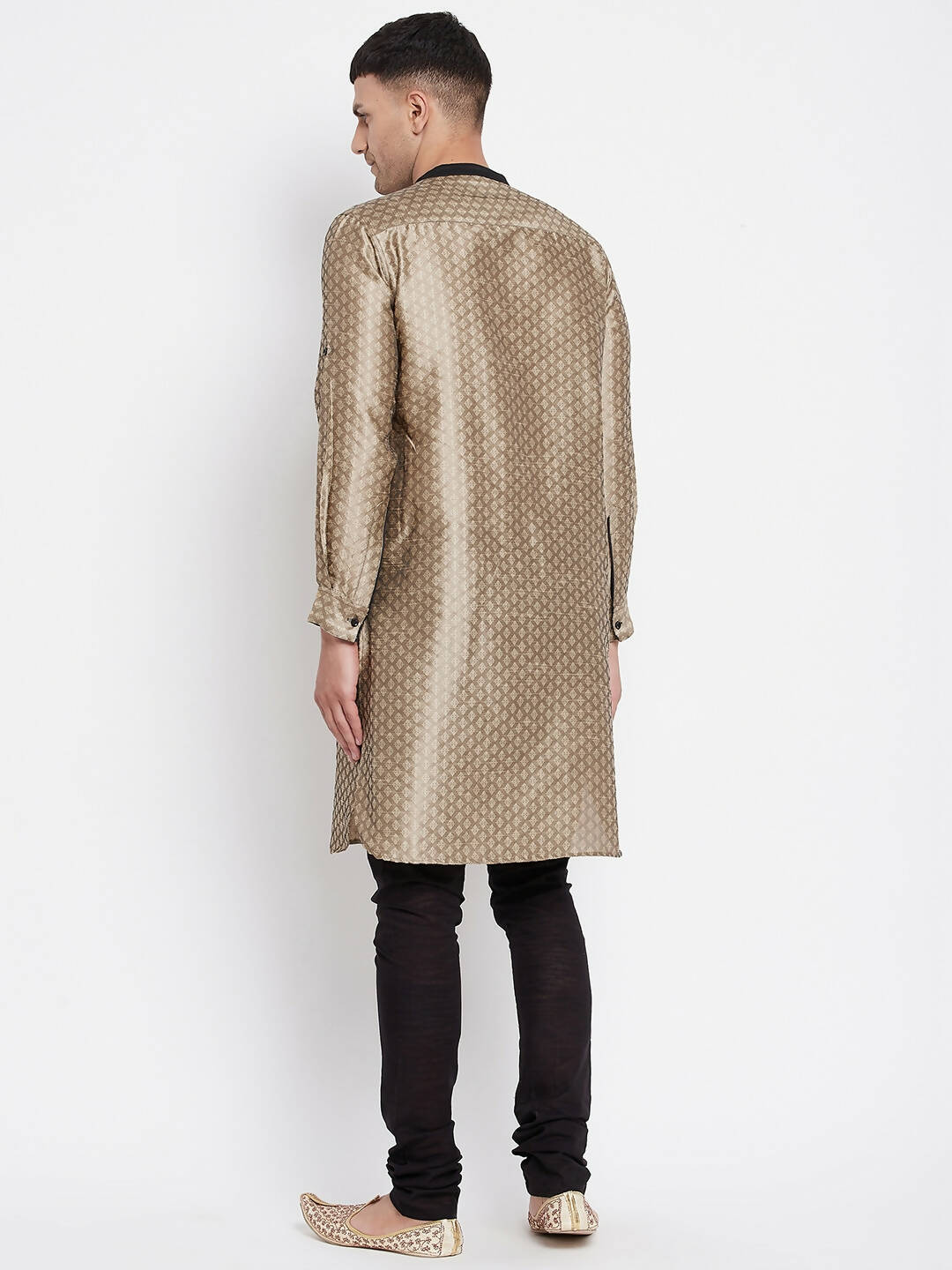 Even Apparels Beige Art Silk Men's Kurta With Contrast Collar And Placket - Distacart