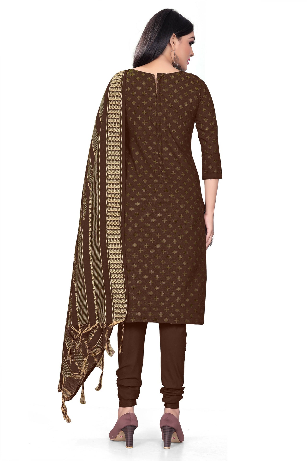 Brown Cotton Jacquard Woven Unstitched Dress Material - Amara - Distacart