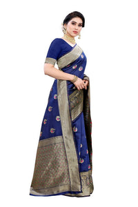 Thumbnail for Vamika Banarasi Jacquard Weaving Blue Saree (Siri Blue)