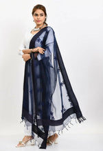 Thumbnail for Mominos Fashion Moeza Women's Orgenza All Over Chikan Work Navy Blue Dupatta - Distacart