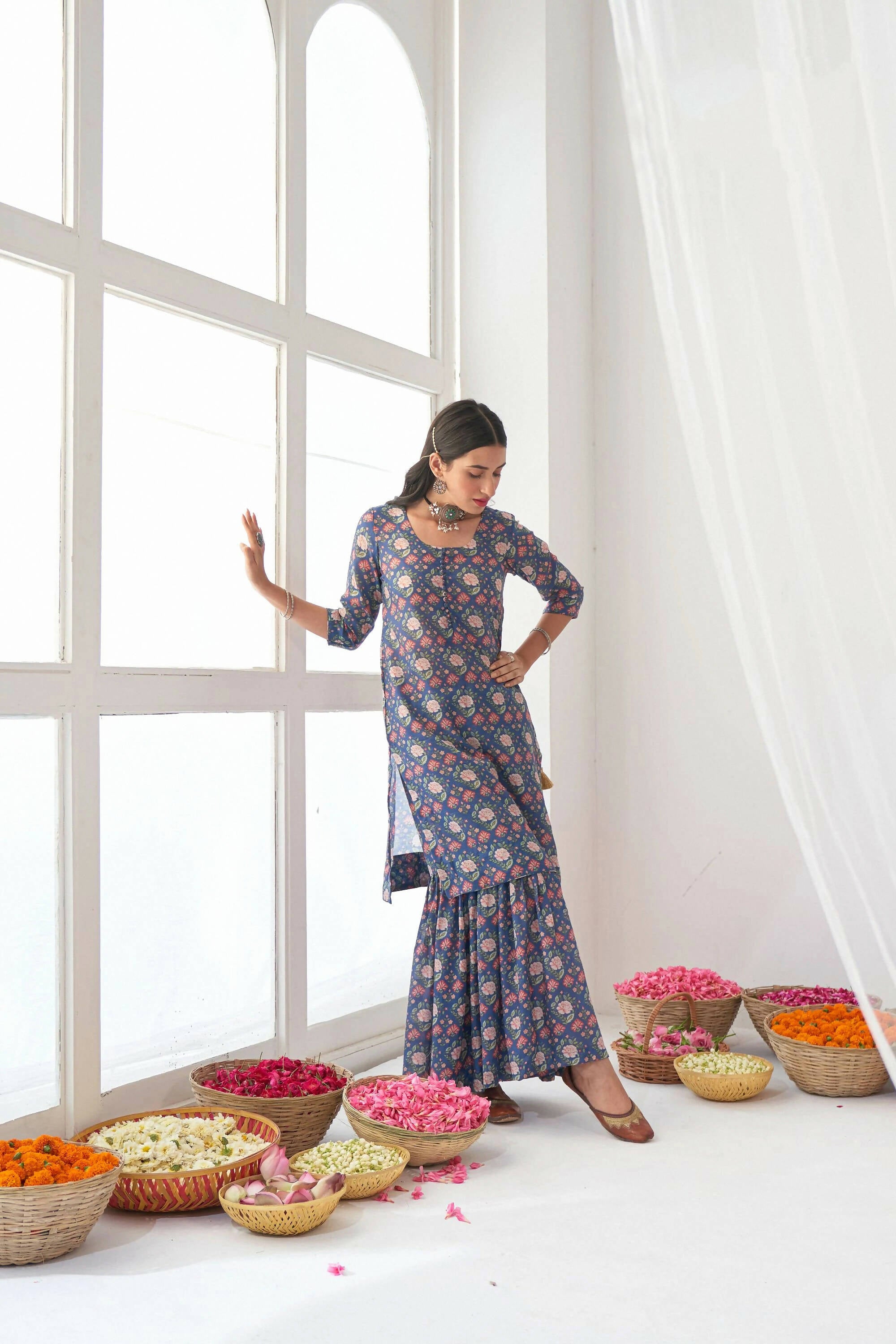 Designer Stylish Blue Muslin Stitched Suit With Dupatta - Anbazaar - Distacart