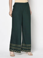 Thumbnail for Aniyah Rayon Bottle Green Color Flared Slip-On Palazzo (AN-206K)