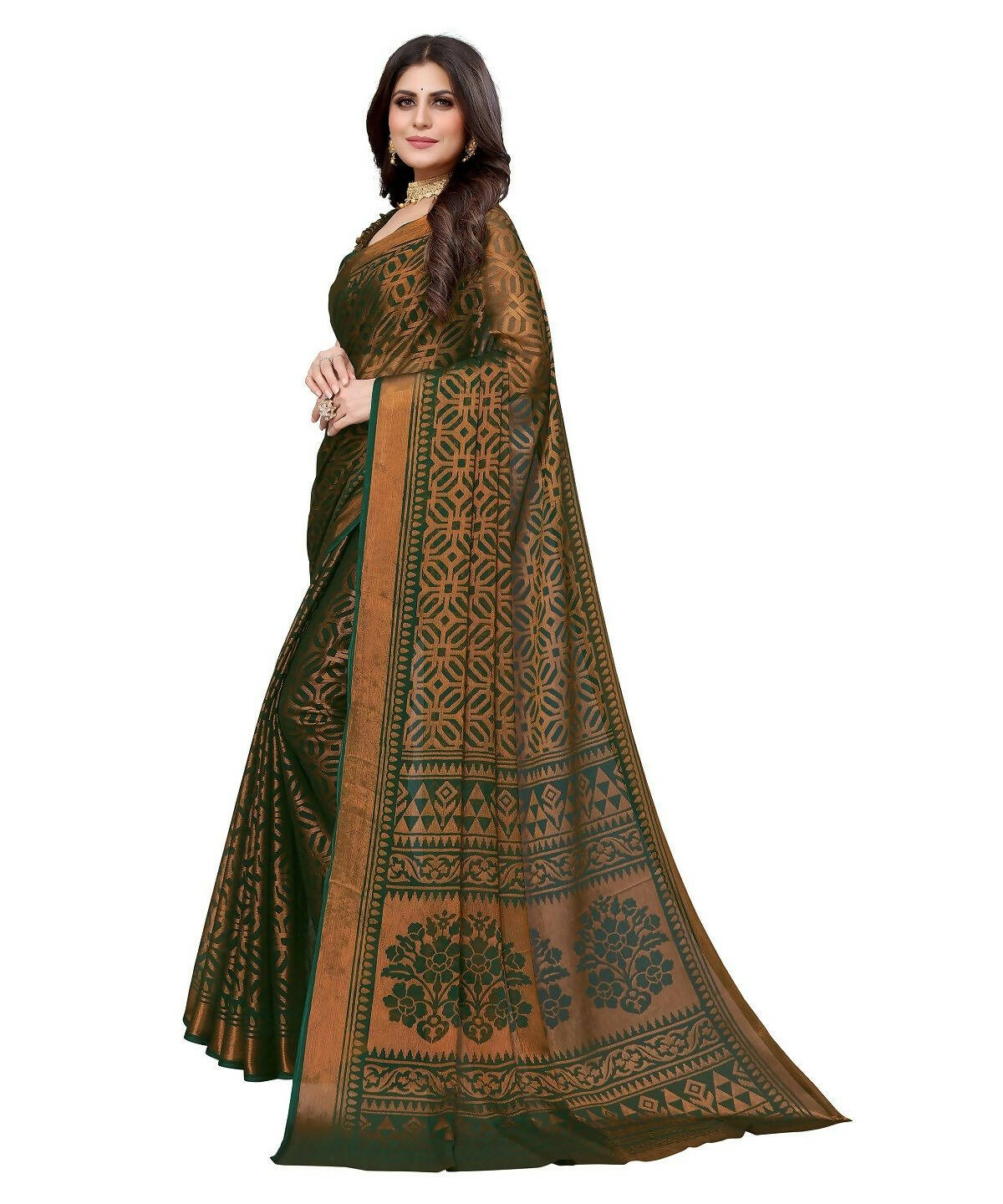 Vamika Green Chiffon Brasso Bollywood Style Woven Saree (BARKHA GREEN) - Distacart