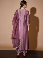Thumbnail for Myshka Women Mauve Solid Kurta & Palazzos With Dupatta - Distacart