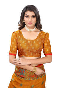 Thumbnail for Vamika Mustard Jute Silk Mirror Work Saree