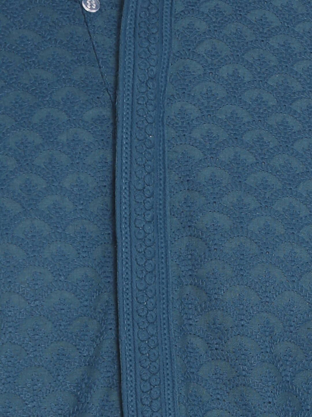 Manyavar Men Blue & White Chikankari Embroidered Kurta with Pyjamas - Distacart