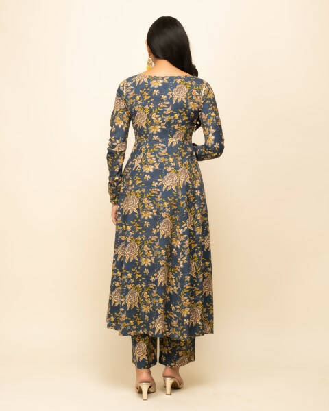 FIORRA Women's Navy Blue Cotton A-Line Kurta Pant With Dupatta - Distacart