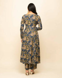 Thumbnail for FIORRA Women's Navy Blue Cotton A-Line Kurta Pant With Dupatta - Distacart