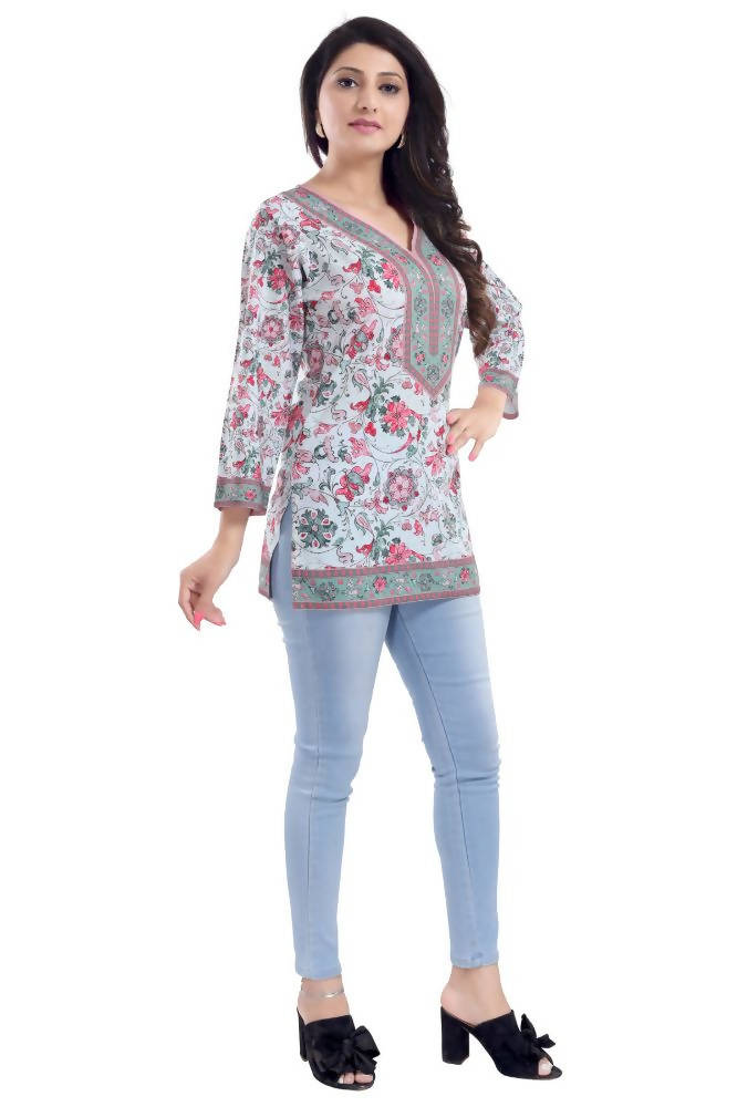 Snehal Creations Variyali Color Faux Crepe Short Kurti Tunic