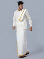 Thumbnail for Ramraj Cotton Premium Wedding Cream Readymade Dhoti, Shirt & Towel Set Dhanvanthri - Distacart