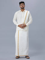 Thumbnail for Ramraj Cotton Mens Wedding Set Cream Regular Dhoti, Shirt & Towel Arathi 1/2