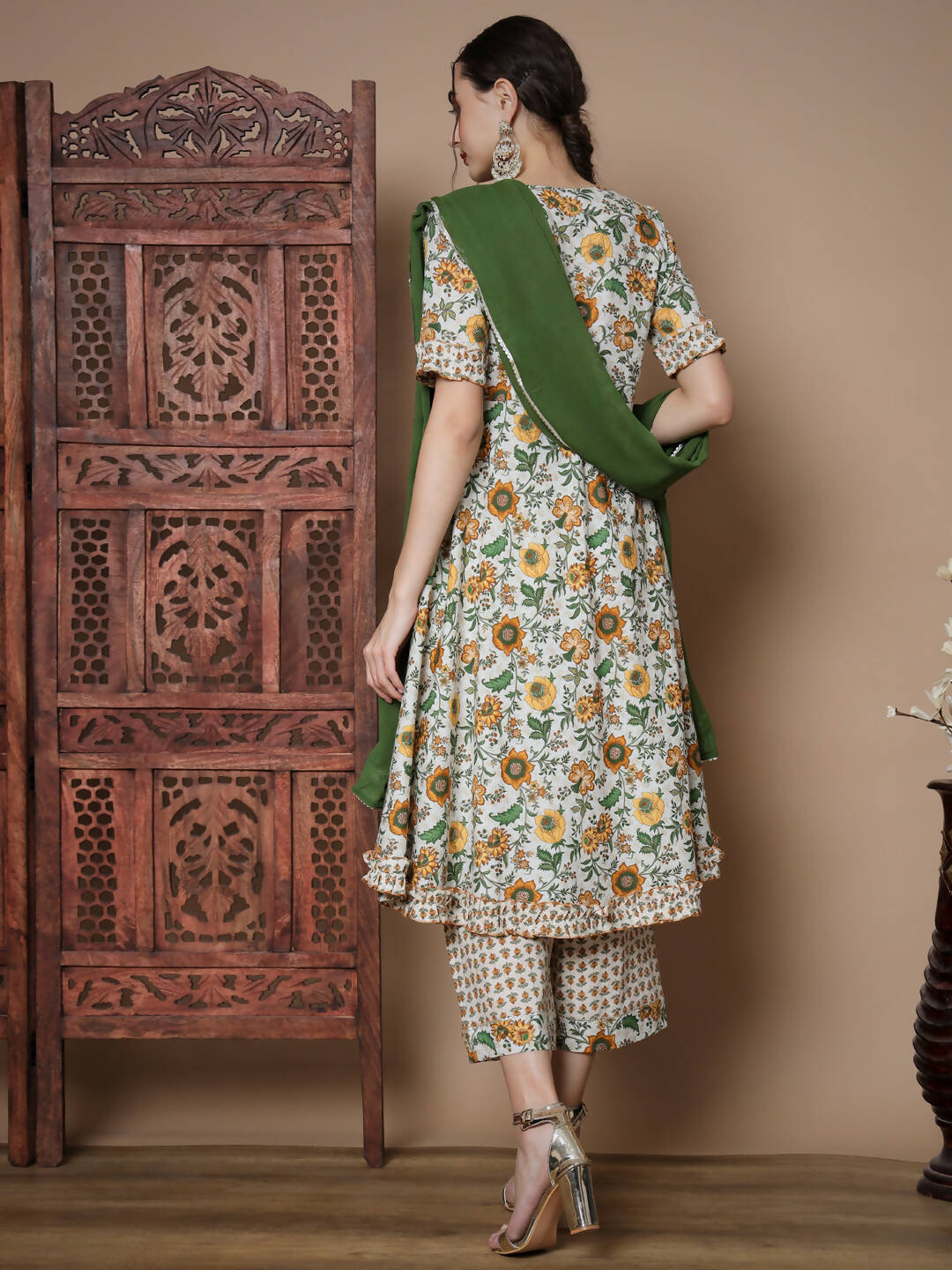 Myshka Women's Multi Anarkali Kurta & Palazzos With Dupatta - Distacart