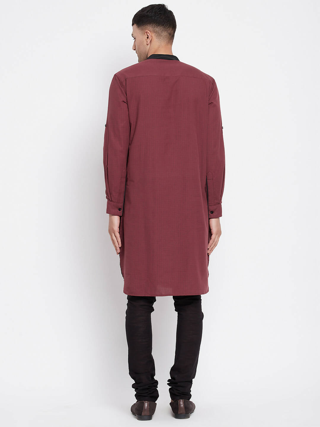 Even Apparels Maroon Pure Cotton Men's Kurta With Contrast Collar And Placket - Distacart