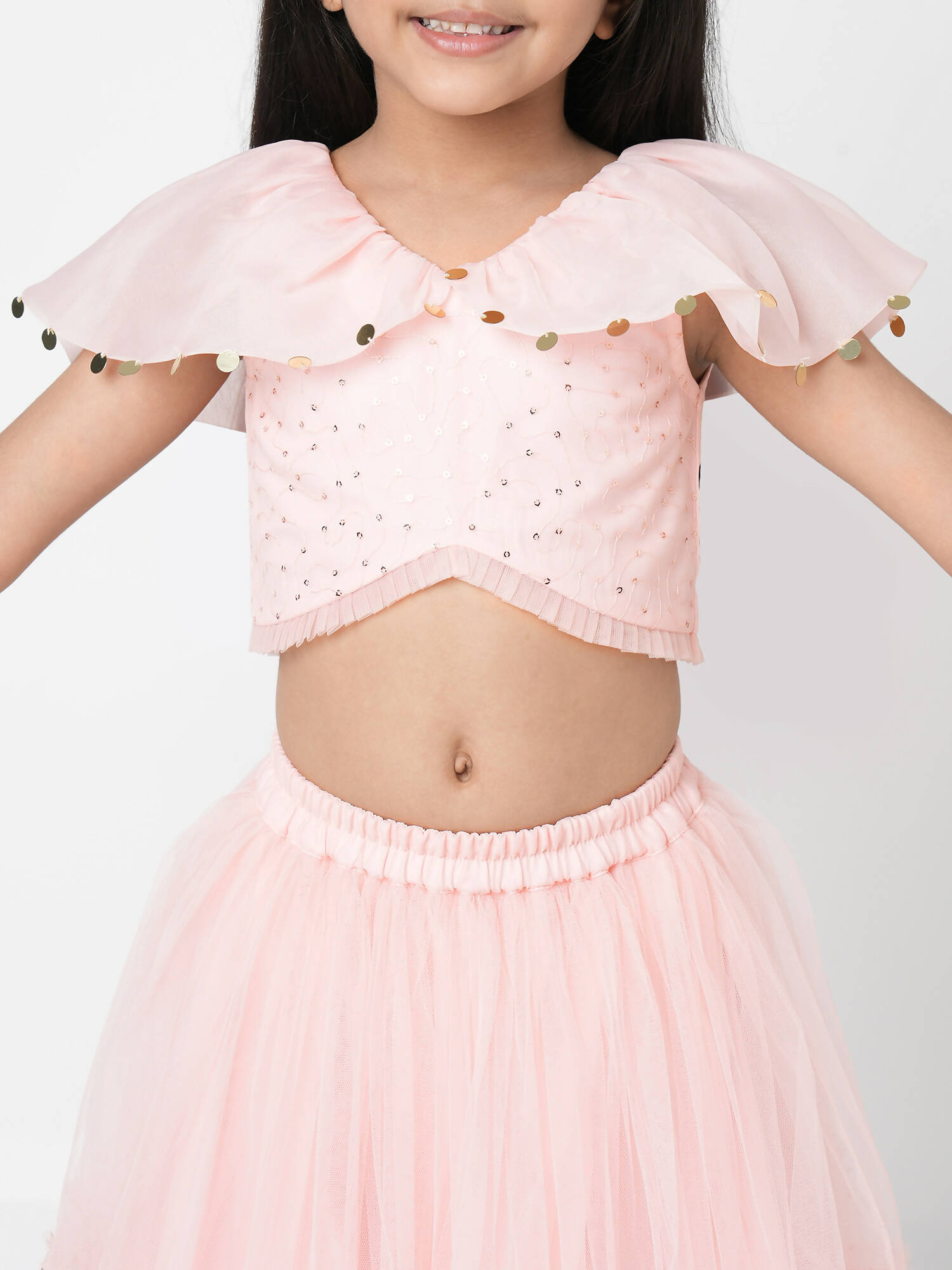 Lil Drama Paris Nights Girls Peach Sequin Embroidered Lehanga Choli - Distacart