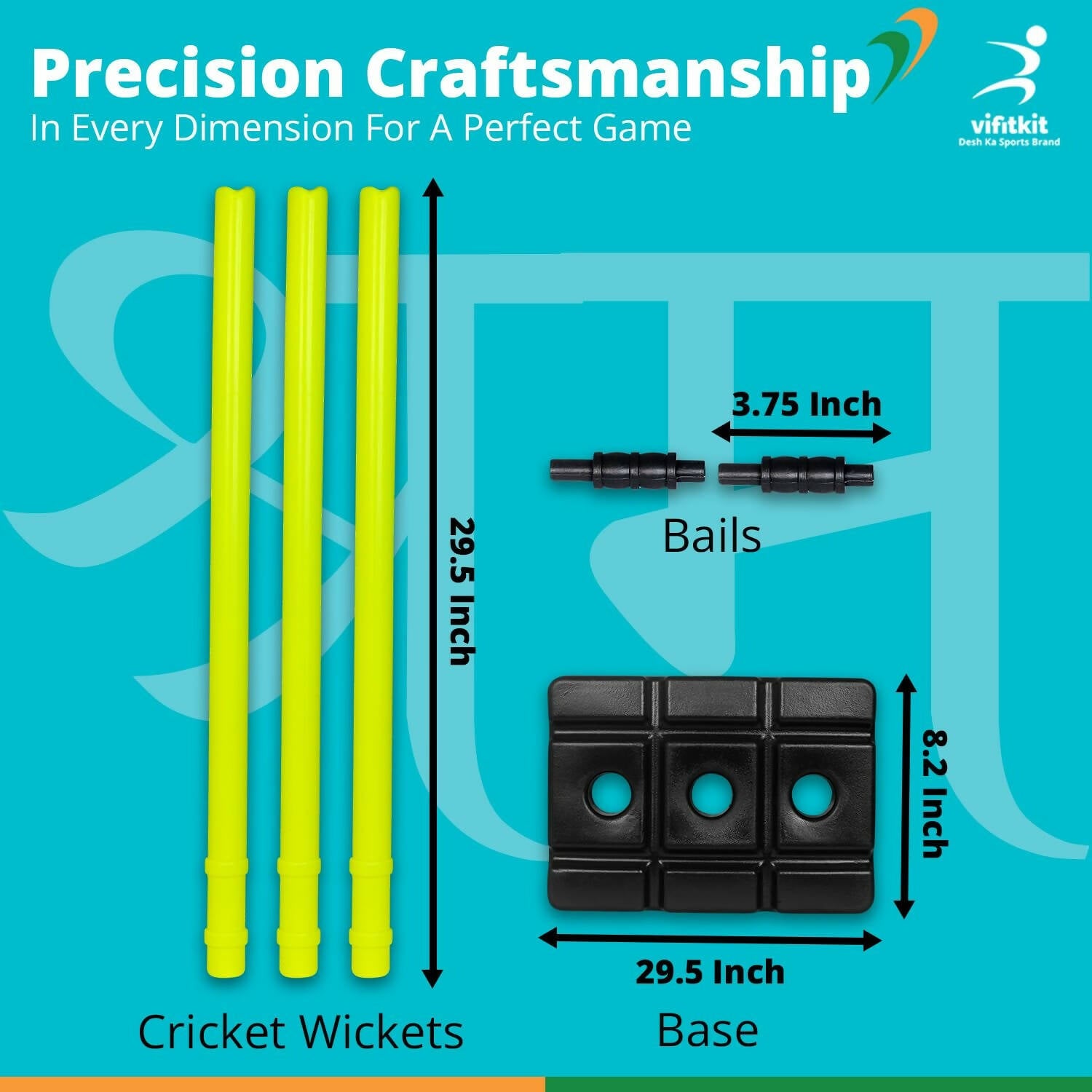Vifitkit Cricket Stumps with Stand & Bails (Black and Flourescent Green) - Distacart