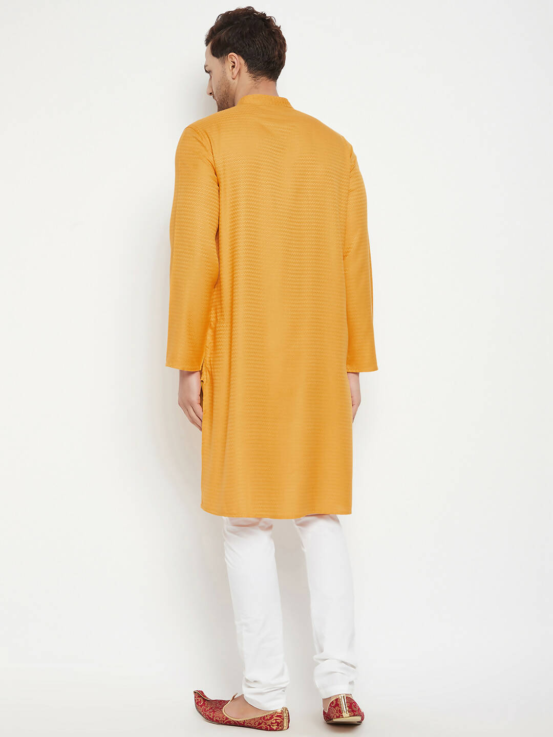 Even Apparels Yellow Viscose Men's Long Kurta With Band Collar - Distacart