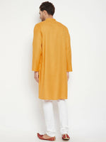 Thumbnail for Even Apparels Yellow Viscose Men's Long Kurta With Band Collar - Distacart