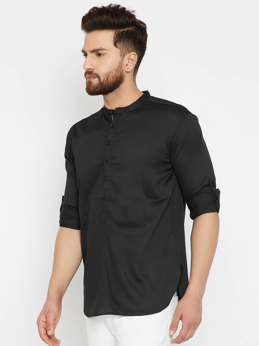 Even Apparels Black Pure Cotton Men's Kurta With Band Collar - Distacart
