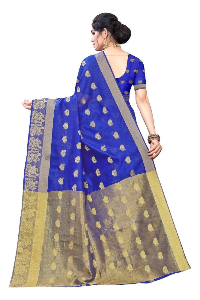 Vamika Banarasi Jacquard Weaving Blue With Gold Print Saree